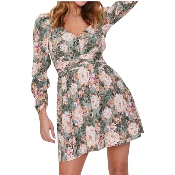 Forever 21 Floral Mini Dress Pintucked Waist  Cutout Back Sz S NWT Y2K Coquette - Picture 2 of 8